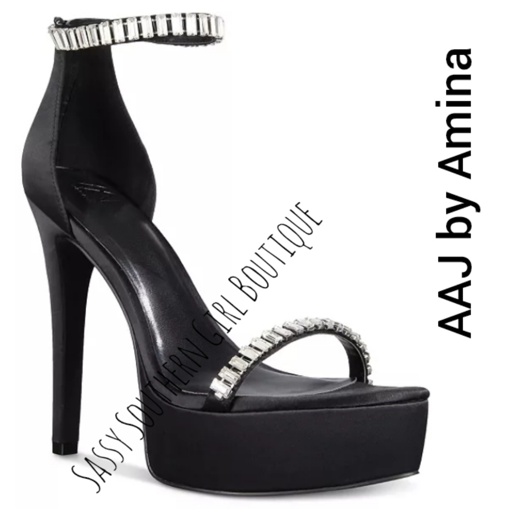Aaj By Amina Black Rhinestone Platform Sandals